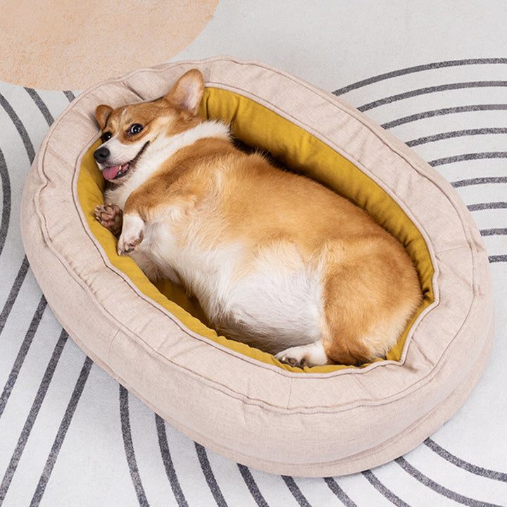 Modern Minimalist Oval Cylindrical Velvet Cotton-Linen Anti-Slip Dotted Fabric Cat Bed &amp; Dog Bed For Bedroom