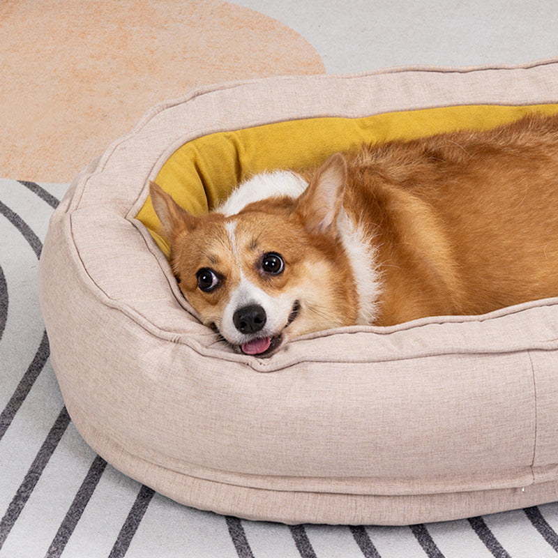 Modern Minimalist Oval Cylindrical Velvet Cotton-Linen Anti-Slip Dotted Fabric Cat Bed &amp; Dog Bed For Bedroom