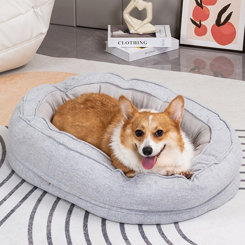 Modern Minimalist Oval Cylindrical Velvet Cotton-Linen Anti-Slip Dotted Fabric Cat Bed &amp; Dog Bed For Bedroom
