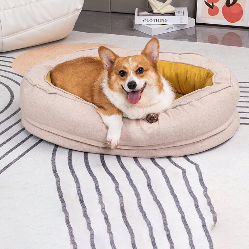 Modern Minimalist Oval Cylindrical Velvet Cotton-Linen Anti-Slip Dotted Fabric Cat Bed &amp; Dog Bed For Bedroom