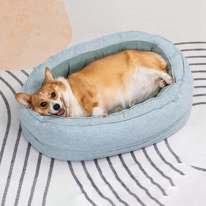 Modern Minimalist Oval Cylindrical Velvet Cotton-Linen Anti-Slip Dotted Fabric Cat Bed &amp; Dog Bed For Bedroom