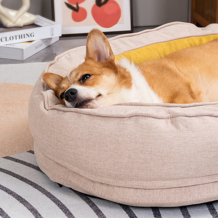 Modern Minimalist Oval Cylindrical Velvet Cotton-Linen Anti-Slip Dotted Fabric Cat Bed &amp; Dog Bed For Bedroom