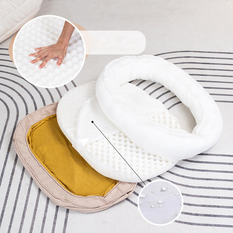 Modern Minimalist Oval Cylindrical Velvet Cotton-Linen Anti-Slip Dotted Fabric Cat Bed &amp; Dog Bed For Bedroom