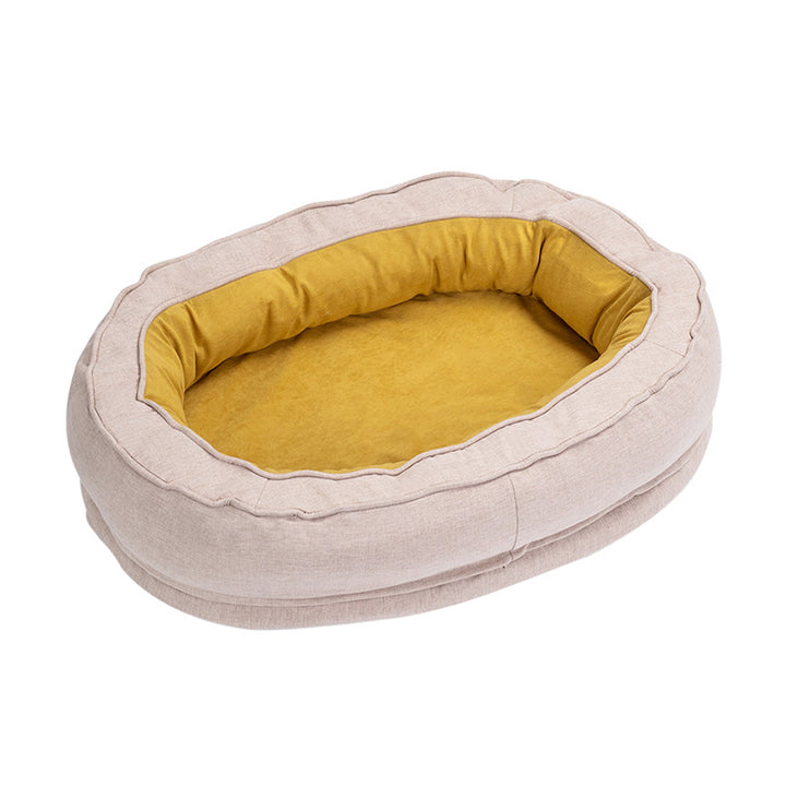 Modern Minimalist Oval Cylindrical Velvet Cotton-Linen Anti-Slip Dotted Fabric Cat Bed &amp; Dog Bed For Bedroom