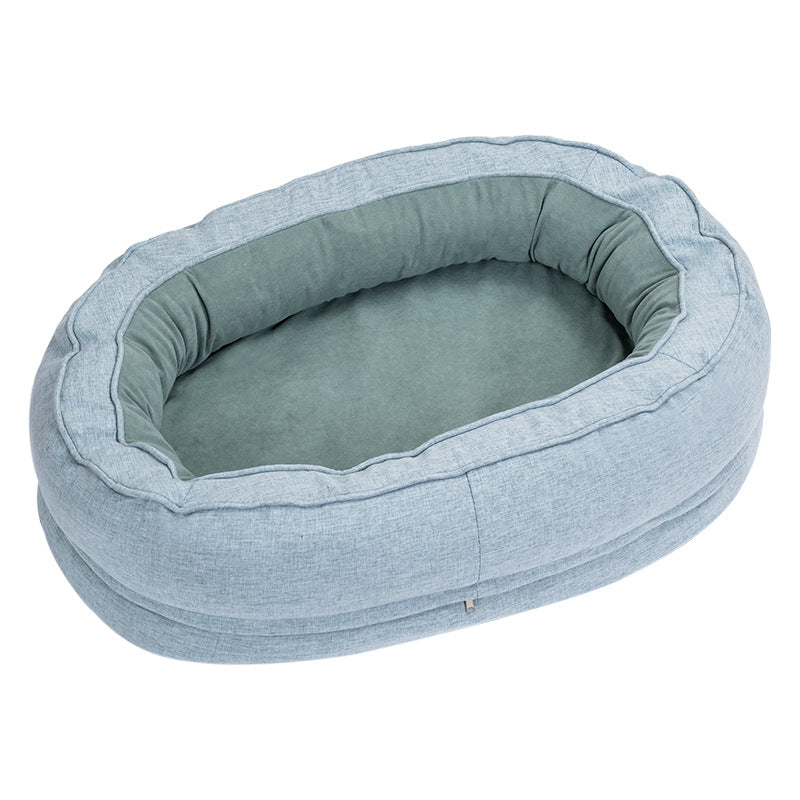 Modern Minimalist Oval Cylindrical Velvet Cotton-Linen Anti-Slip Dotted Fabric Cat Bed &amp; Dog Bed For Bedroom