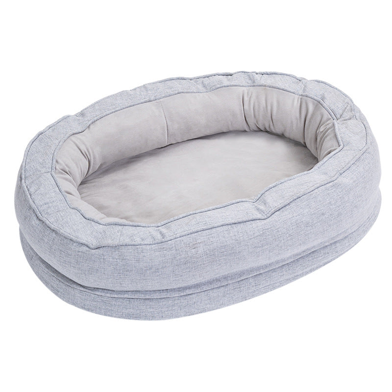 Modern Minimalist Oval Cylindrical Velvet Cotton-Linen Anti-Slip Dotted Fabric Cat Bed &amp; Dog Bed For Bedroom