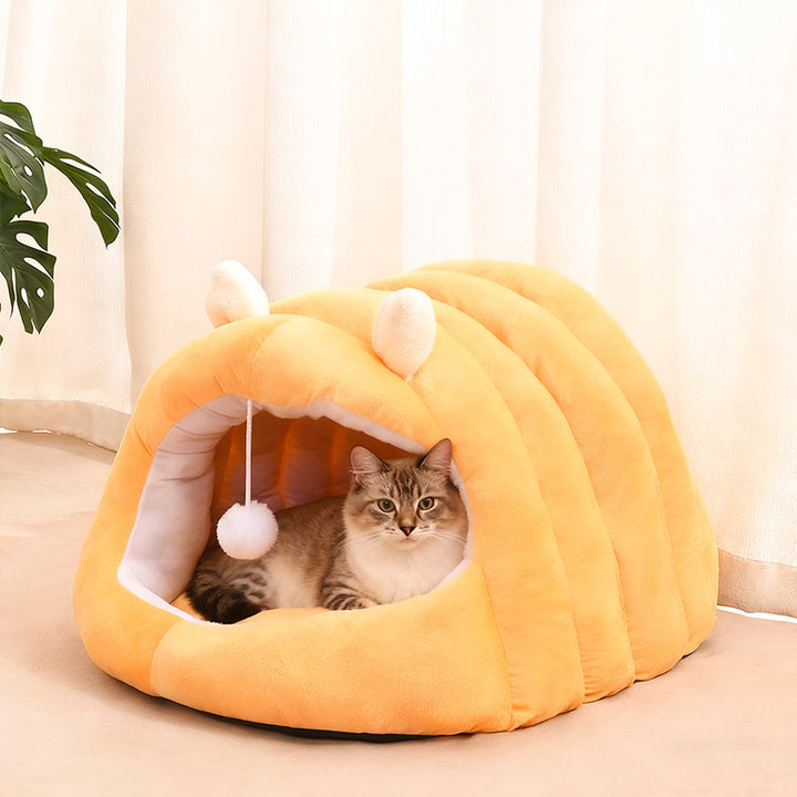 Modern Minimalist Cylindrical Caterpillar Design Velvet Anti-Slip Dotted Fabric Cat Bed Dog Bed With Toy Ball For Bedroom