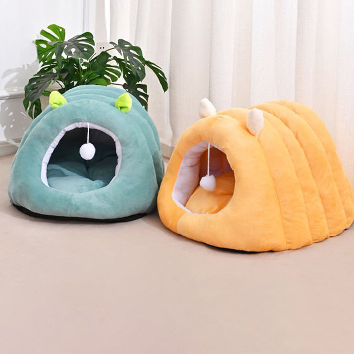 Modern Minimalist Cylindrical Caterpillar Design Velvet Anti-Slip Dotted Fabric Cat Bed Dog Bed With Toy Ball For Bedroom