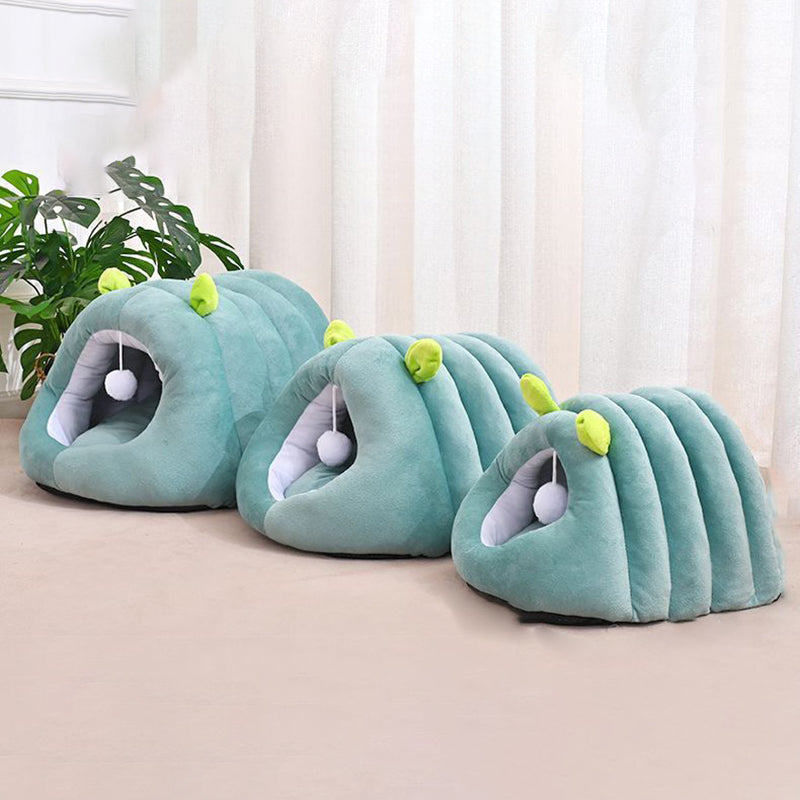 Modern Minimalist Cylindrical Caterpillar Design Velvet Anti-Slip Dotted Fabric Cat Bed Dog Bed With Toy Ball For Bedroom