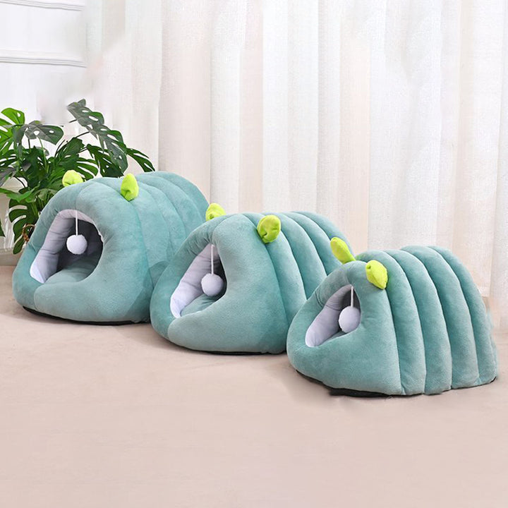 Modern Minimalist Cylindrical Caterpillar Design Velvet Anti-Slip Dotted Fabric Cat Bed Dog Bed With Toy Ball For Bedroom