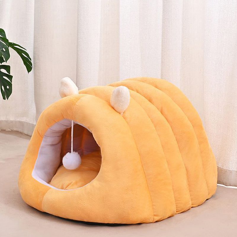 Modern Minimalist Cylindrical Caterpillar Design Velvet Anti-Slip Dotted Fabric Cat Bed Dog Bed With Toy Ball For Bedroom