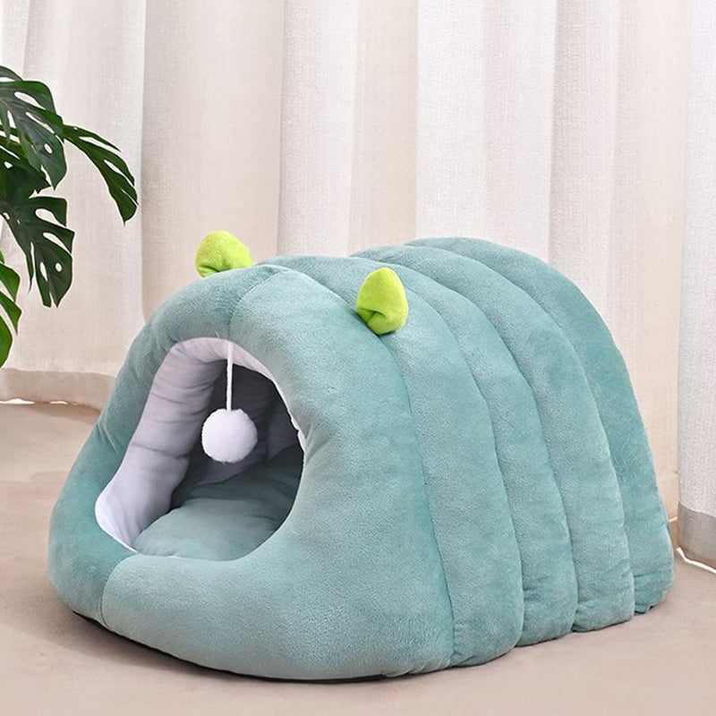 Modern Minimalist Cylindrical Caterpillar Design Velvet Anti-Slip Dotted Fabric Cat Bed Dog Bed With Toy Ball For Bedroom