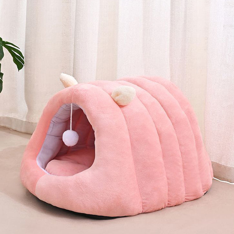 Modern Minimalist Cylindrical Caterpillar Design Velvet Anti-Slip Dotted Fabric Cat Bed Dog Bed With Toy Ball For Bedroom