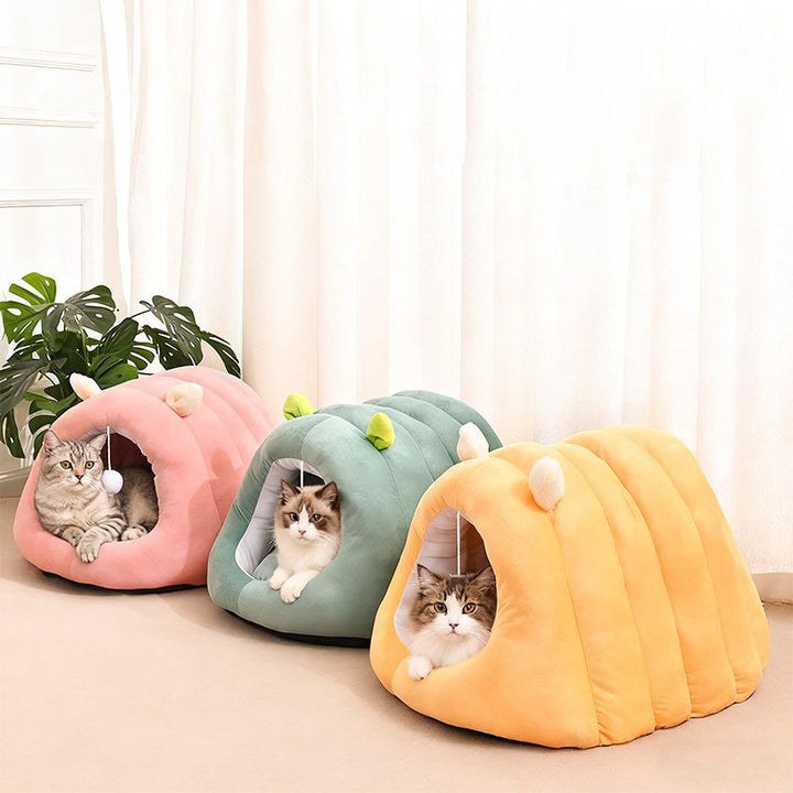 Modern Minimalist Cylindrical Caterpillar Design Velvet Anti-Slip Dotted Fabric Cat Bed Dog Bed With Toy Ball For Bedroom