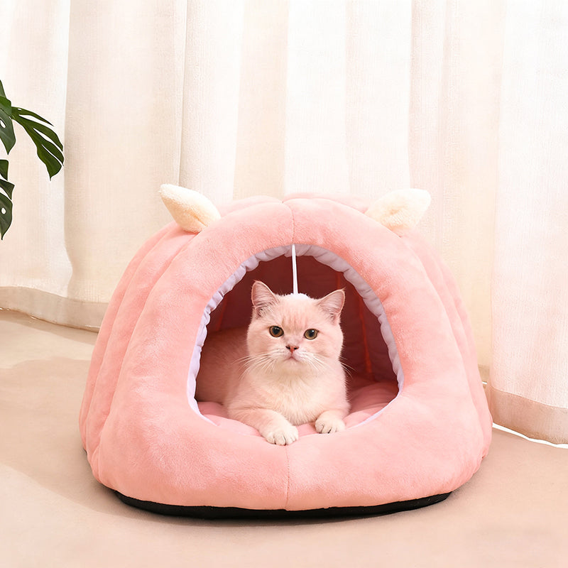 Modern Minimalist Cylindrical Caterpillar Design Velvet Anti-Slip Dotted Fabric Cat Bed Dog Bed With Toy Ball For Bedroom