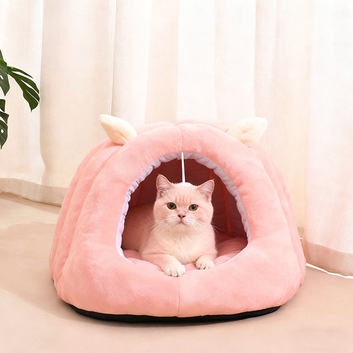 Modern Minimalist Cylindrical Caterpillar Design Velvet Anti-Slip Dotted Fabric Cat Bed Dog Bed With Toy Ball For Bedroom
