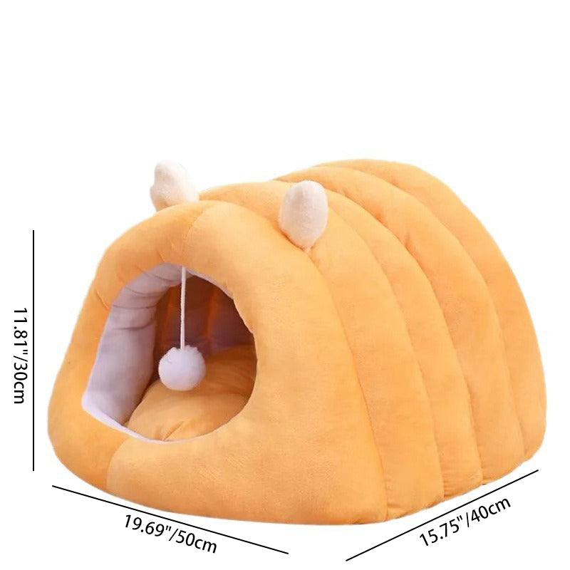 Modern Minimalist Cylindrical Caterpillar Design Velvet Anti-Slip Dotted Fabric Cat Bed Dog Bed With Toy Ball For Bedroom