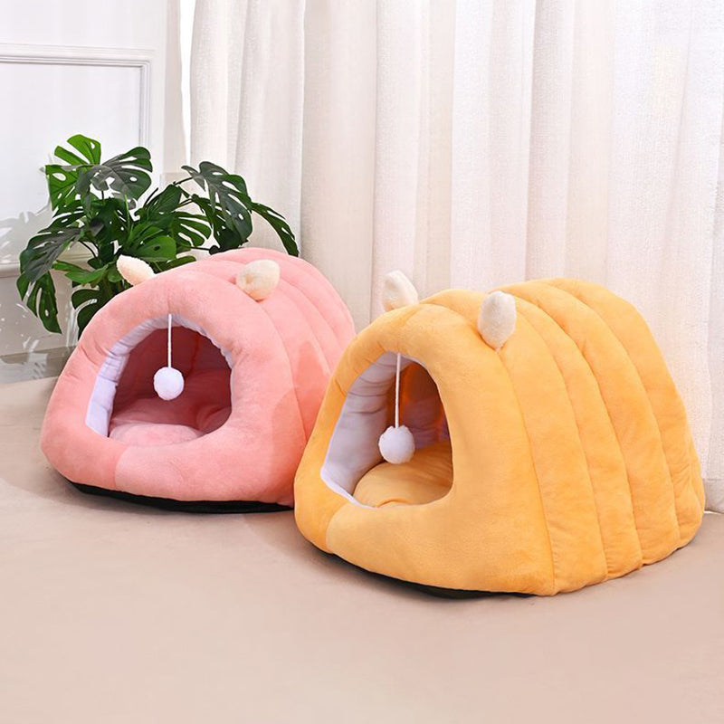 Modern Minimalist Cylindrical Caterpillar Design Velvet Anti-Slip Dotted Fabric Cat Bed Dog Bed With Toy Ball For Bedroom