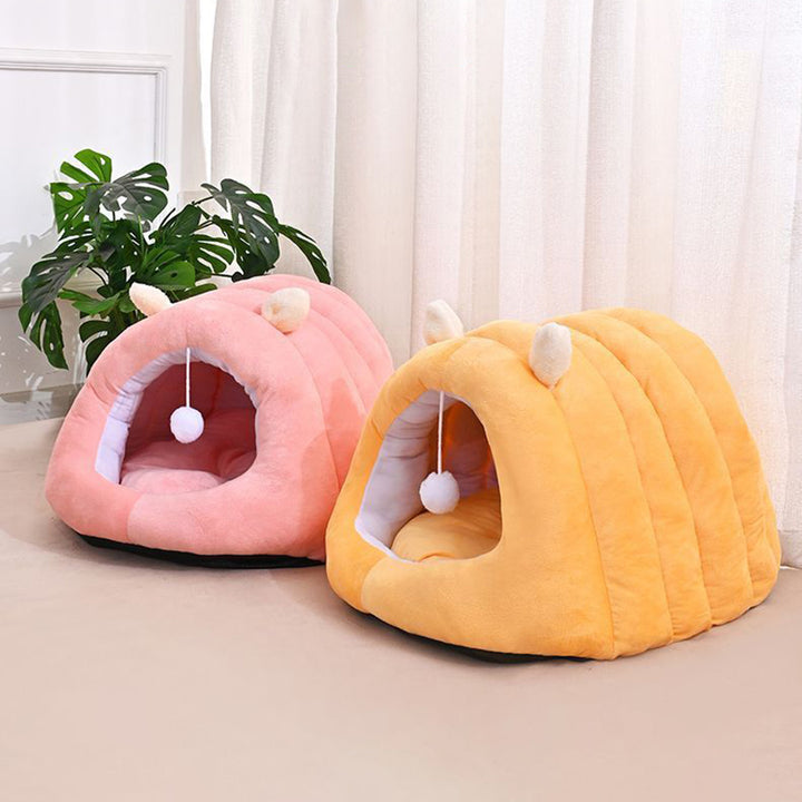 Modern Minimalist Cylindrical Caterpillar Design Velvet Anti-Slip Dotted Fabric Cat Bed Dog Bed With Toy Ball For Bedroom