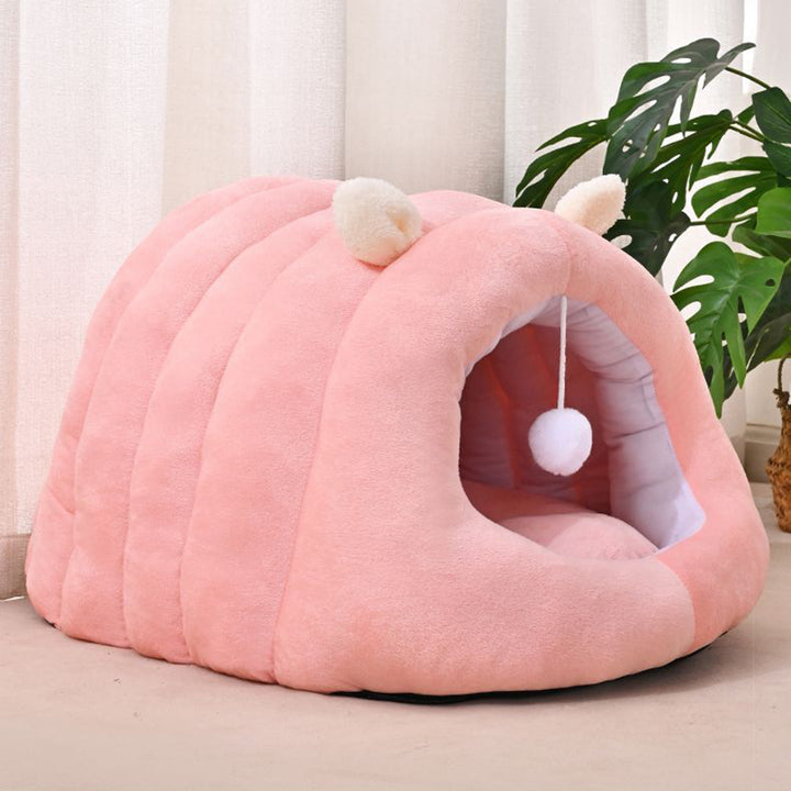 Modern Minimalist Cylindrical Caterpillar Design Velvet Anti-Slip Dotted Fabric Cat Bed Dog Bed With Toy Ball For Bedroom