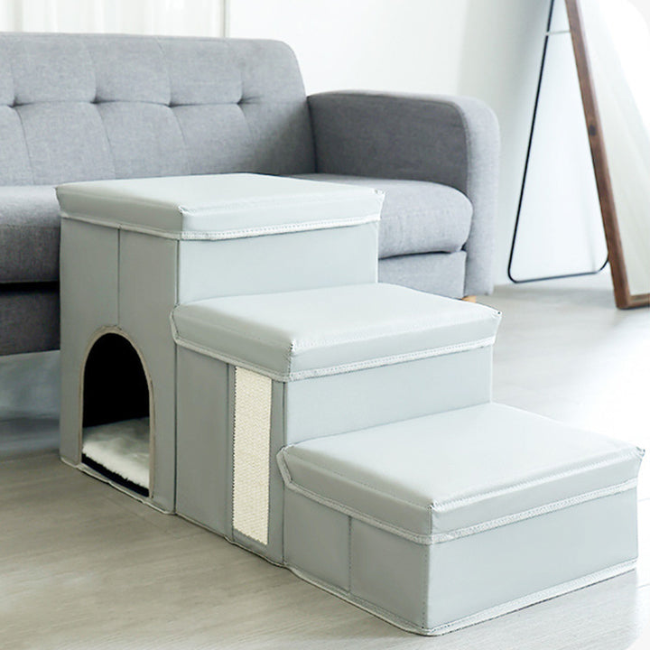 Modern Minimalist Rectangular Stair Steps Synthetic Fabric Medium Density Fiberboard Oxford Fabric Cat Bed Dog Bed 2-Storage For Bedroom