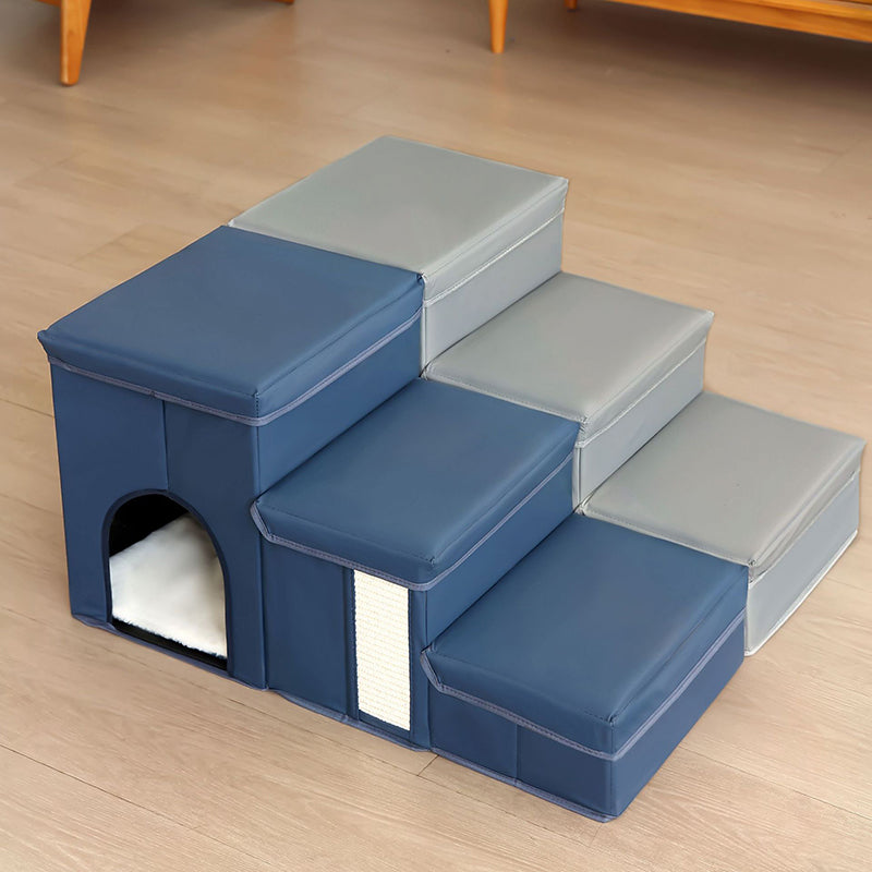 Modern Minimalist Rectangular Stair Steps Synthetic Fabric Medium Density Fiberboard Oxford Fabric Cat Bed Dog Bed 2-Storage For Bedroom