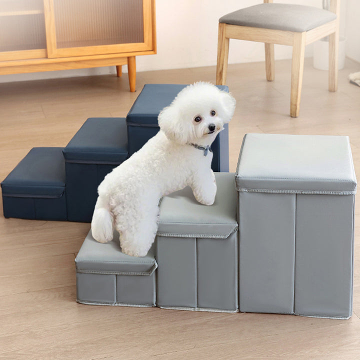 Modern Minimalist Rectangular Stair Steps Synthetic Fabric Medium Density Fiberboard Oxford Fabric Cat Bed Dog Bed 2-Storage For Bedroom