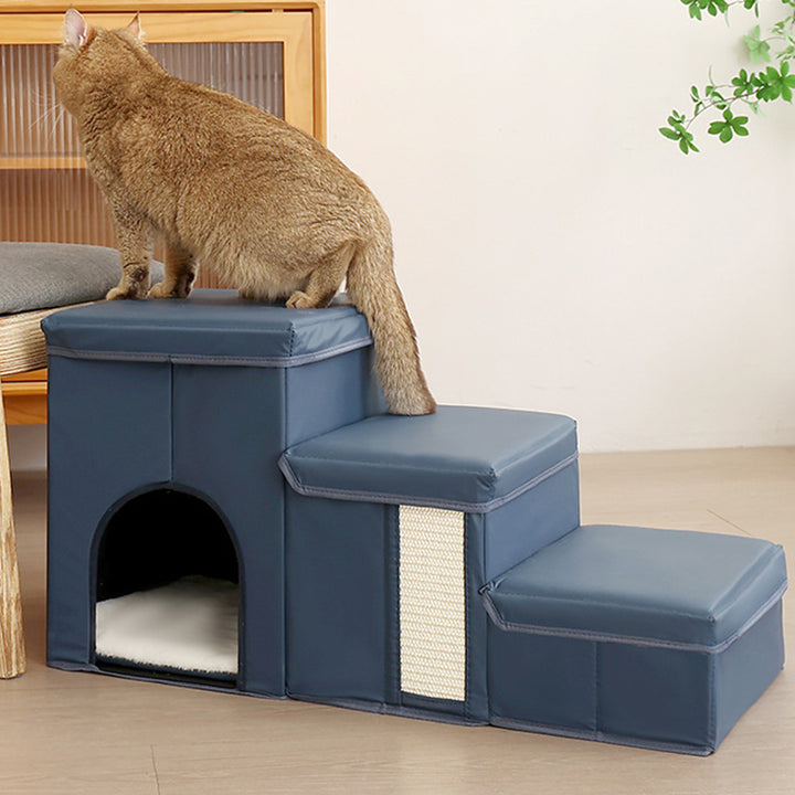 Modern Minimalist Rectangular Stair Steps Synthetic Fabric Medium Density Fiberboard Oxford Fabric Cat Bed Dog Bed 2-Storage For Bedroom