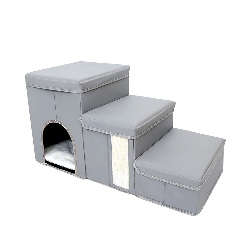 Modern Minimalist Rectangular Stair Steps Synthetic Fabric Medium Density Fiberboard Oxford Fabric Cat Bed Dog Bed 2-Storage For Bedroom