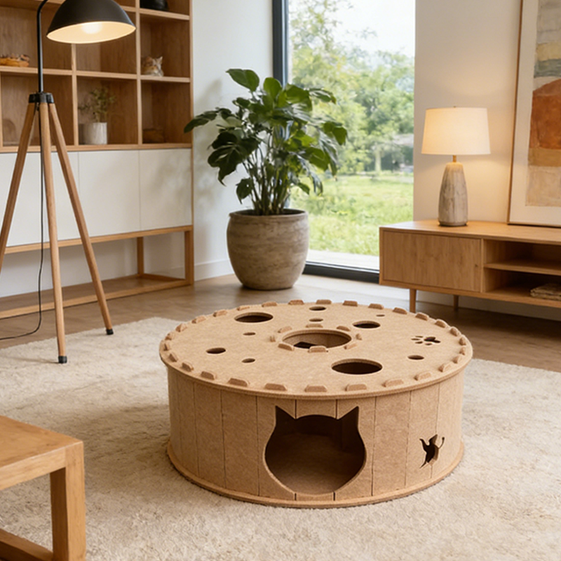 Lit pour chat en feutre en forme de tunnel, design poreux cylindrique en forme de beignet, créatif et contemporain, pour chambre à coucher 