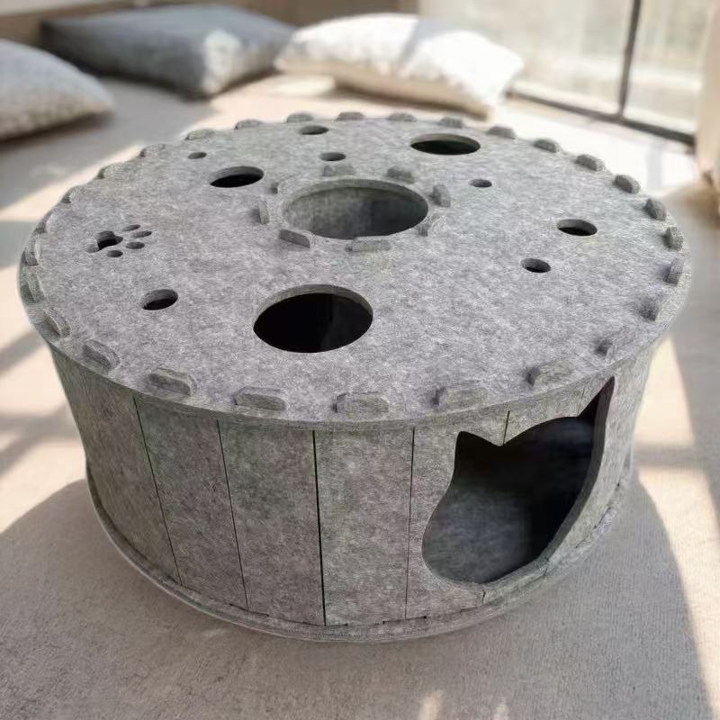 Lit pour chat en feutre en forme de tunnel, design poreux cylindrique en forme de beignet, créatif et contemporain, pour chambre à coucher 