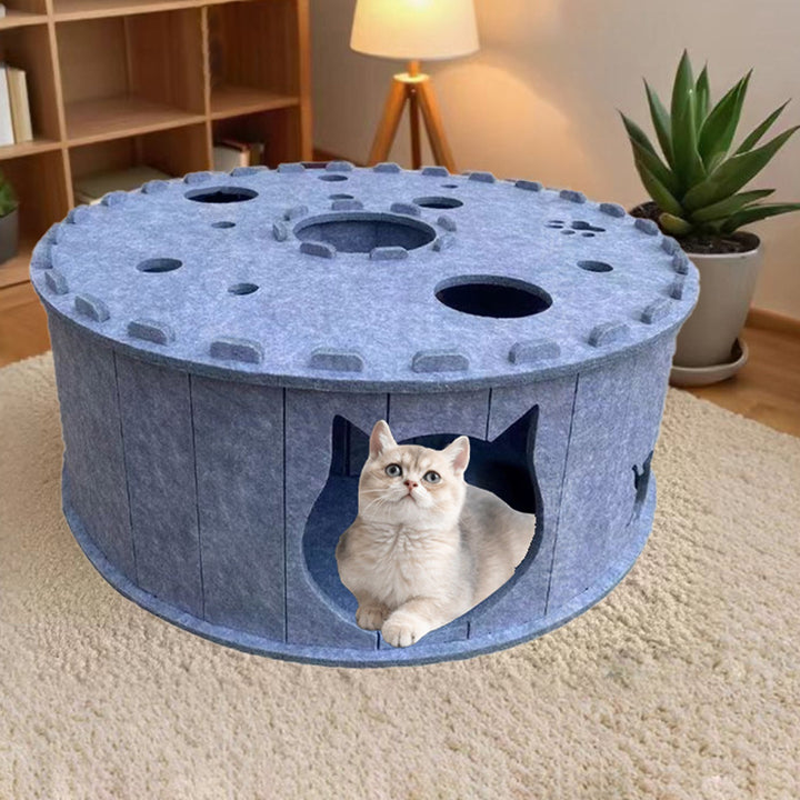 Lit pour chat en feutre en forme de tunnel, design poreux cylindrique en forme de beignet, créatif et contemporain, pour chambre à coucher 