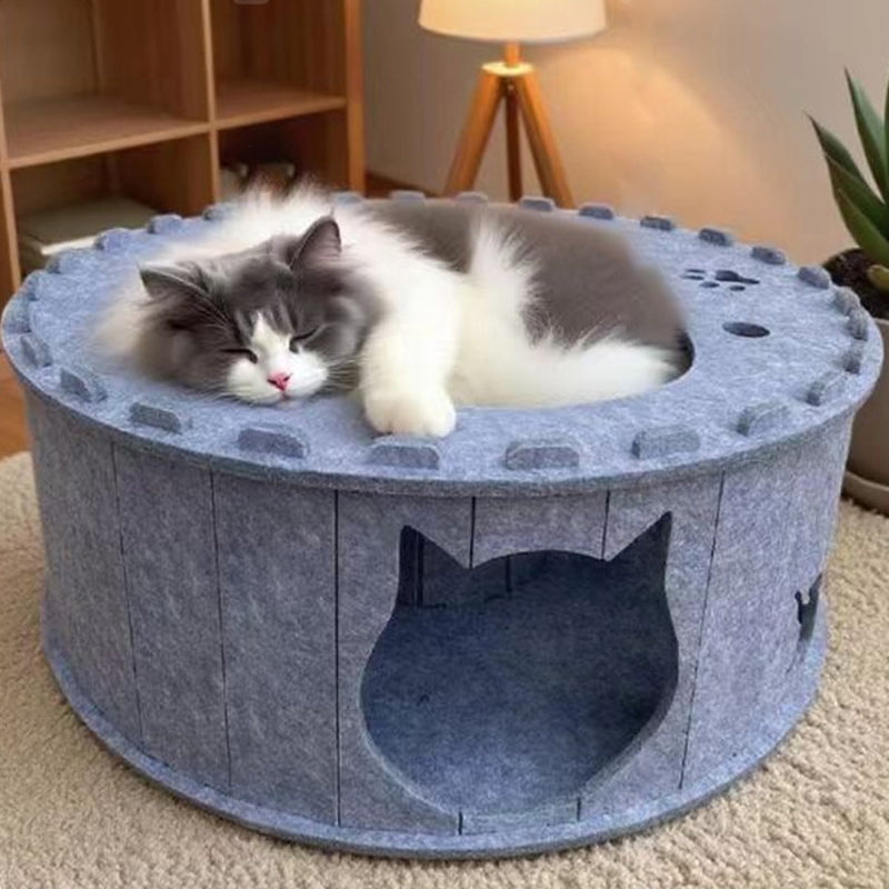Lit pour chat en feutre en forme de tunnel, design poreux cylindrique en forme de beignet, créatif et contemporain, pour chambre à coucher 