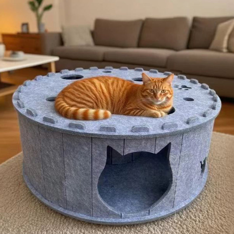 Lit pour chat en feutre en forme de tunnel, design poreux cylindrique en forme de beignet, créatif et contemporain, pour chambre à coucher 