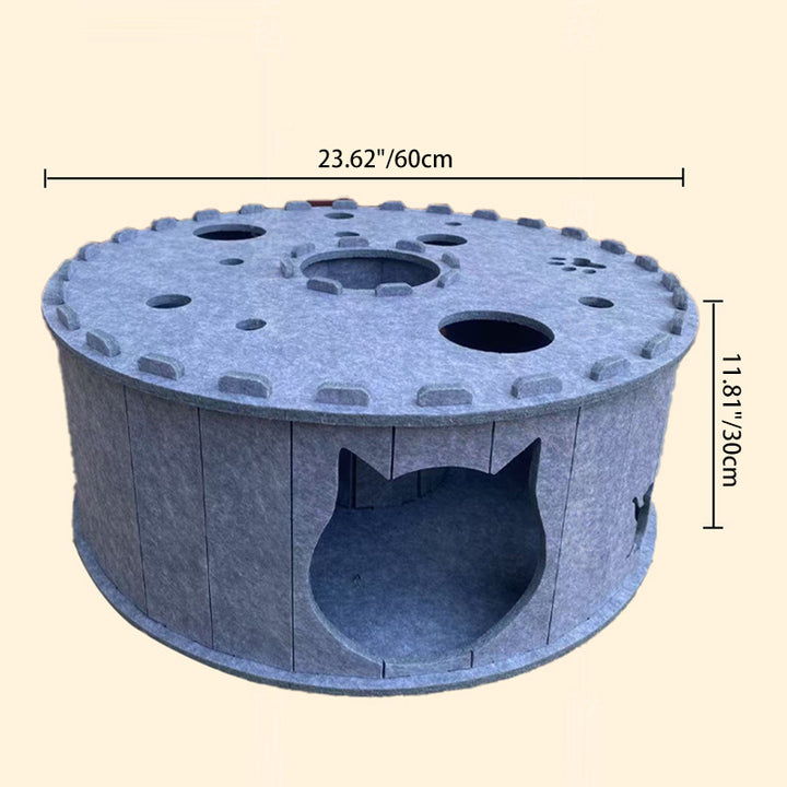 Lit pour chat en feutre en forme de tunnel, design poreux cylindrique en forme de beignet, créatif et contemporain, pour chambre à coucher 