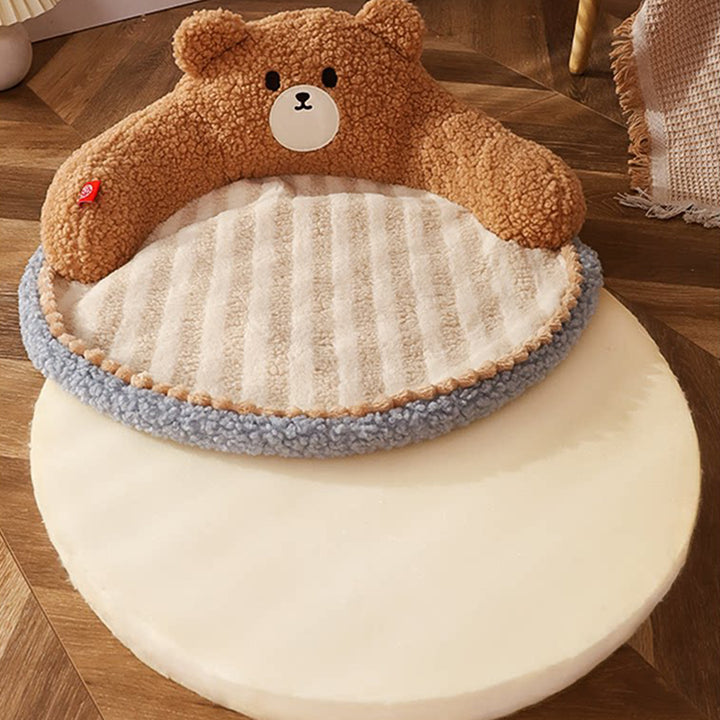 Diseño de oso redondo creativo contemporáneo de felpa de oso de peluche antideslizante con puntos de tela Oxford cama de gato para dormitorio 