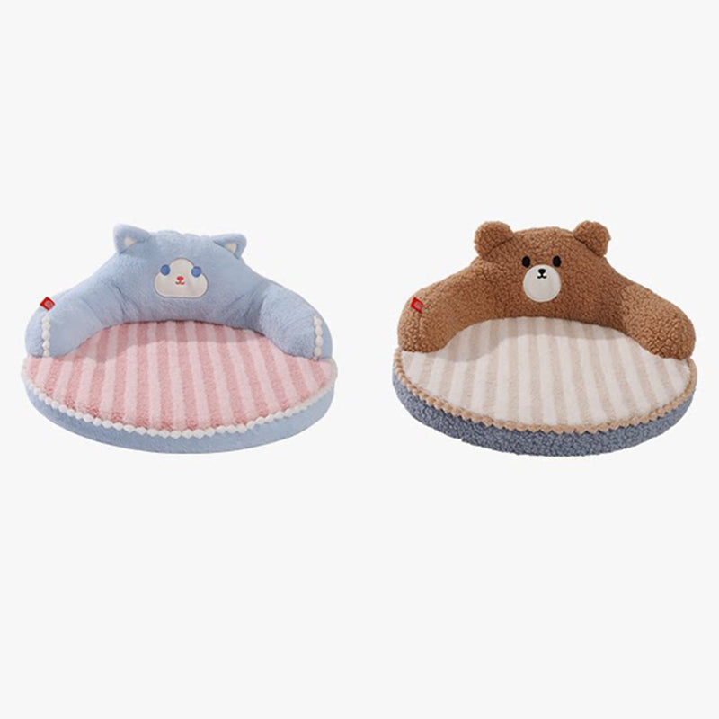 Diseño de oso redondo creativo contemporáneo de felpa de oso de peluche antideslizante con puntos de tela Oxford cama de gato para dormitorio 