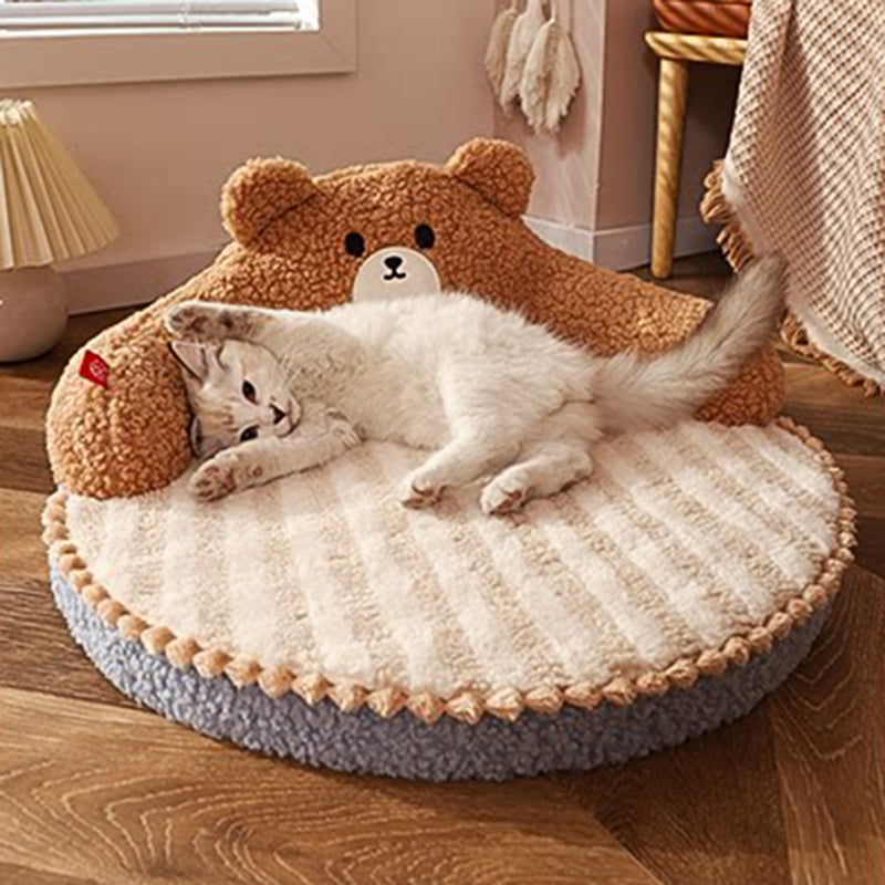 Diseño de oso redondo creativo contemporáneo de felpa de oso de peluche antideslizante con puntos de tela Oxford cama de gato para dormitorio 