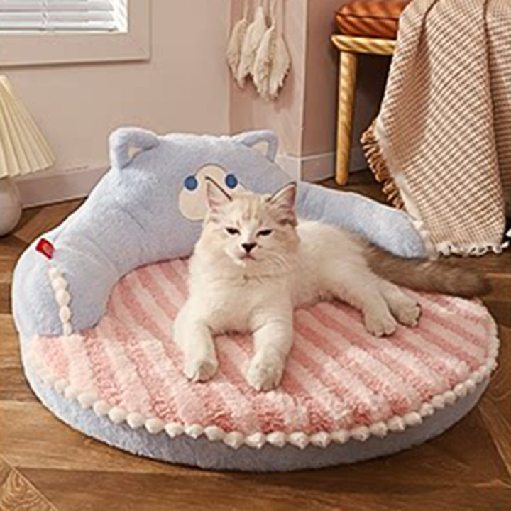 Diseño de oso redondo creativo contemporáneo de felpa de oso de peluche antideslizante con puntos de tela Oxford cama de gato para dormitorio 