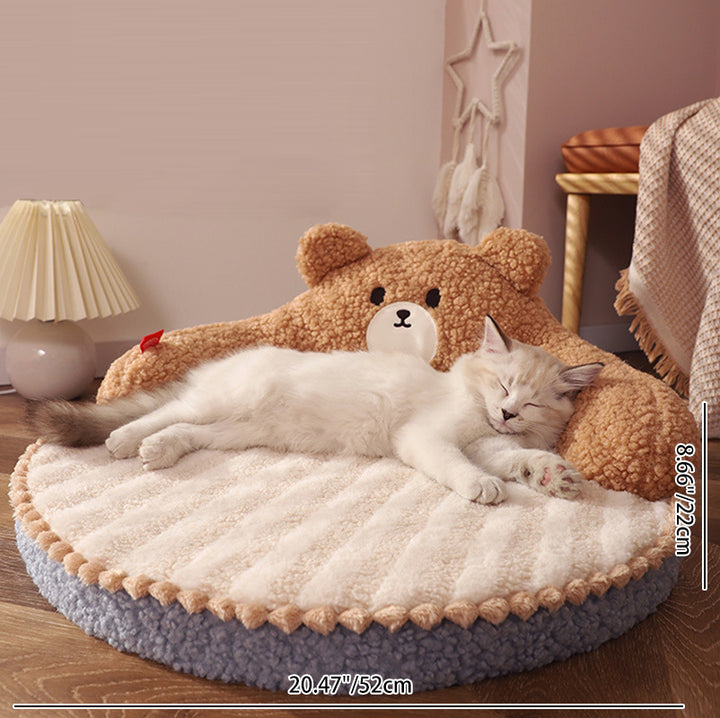 Diseño de oso redondo creativo contemporáneo de felpa de oso de peluche antideslizante con puntos de tela Oxford cama de gato para dormitorio 