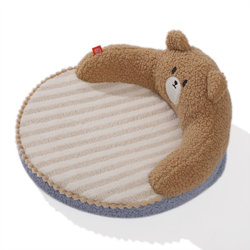 Diseño de oso redondo creativo contemporáneo de felpa de oso de peluche antideslizante con puntos de tela Oxford cama de gato para dormitorio 