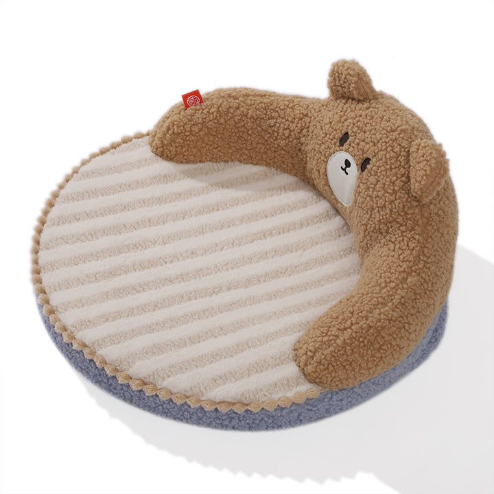 Diseño de oso redondo creativo contemporáneo de felpa de oso de peluche antideslizante con puntos de tela Oxford cama de gato para dormitorio 
