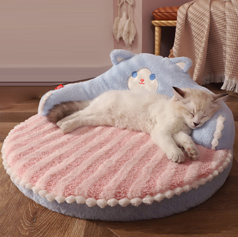 Diseño de oso redondo creativo contemporáneo de felpa de oso de peluche antideslizante con puntos de tela Oxford cama de gato para dormitorio 