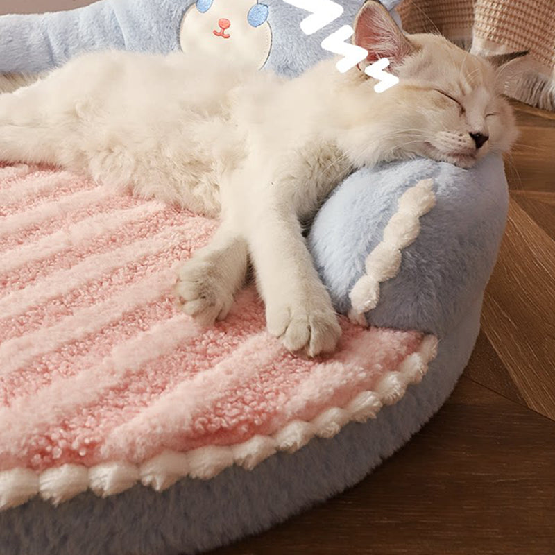 Diseño de oso redondo creativo contemporáneo de felpa de oso de peluche antideslizante con puntos de tela Oxford cama de gato para dormitorio 