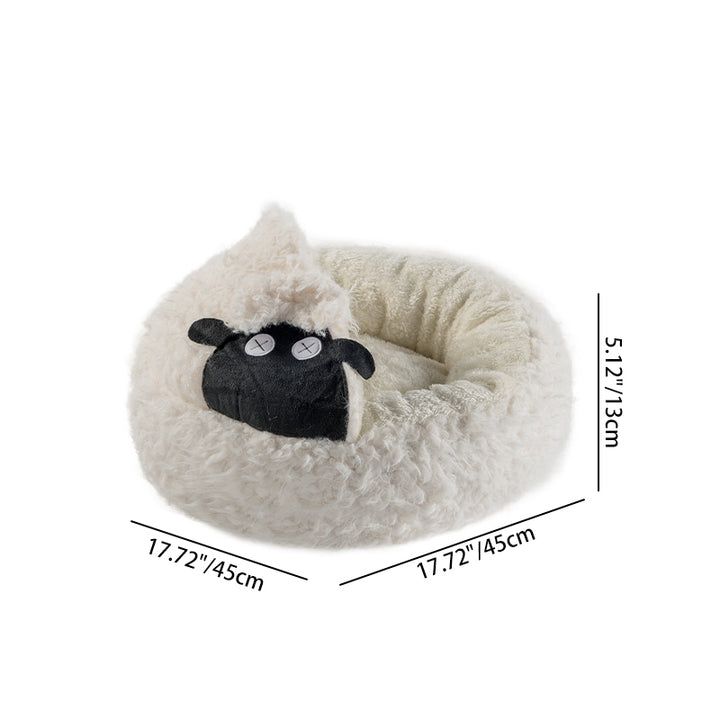 Zeitgenössisches kreatives rundes Lamm-Design Plüsch Anti-Rutsch gepunktetes Stoff-Katzenbett mit Spielzeugball für das Schlafzimmer 