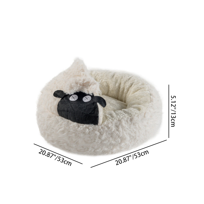 Zeitgenössisches kreatives rundes Lamm-Design Plüsch Anti-Rutsch gepunktetes Stoff-Katzenbett mit Spielzeugball für das Schlafzimmer 