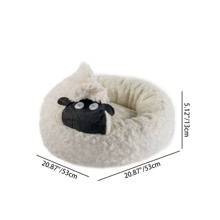 Zeitgenössisches kreatives rundes Lamm-Design Plüsch Anti-Rutsch gepunktetes Stoff-Katzenbett mit Spielzeugball für das Schlafzimmer 