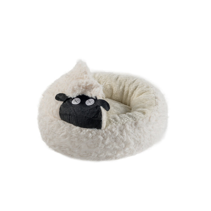 Zeitgenössisches kreatives rundes Lamm-Design Plüsch Anti-Rutsch gepunktetes Stoff-Katzenbett mit Spielzeugball für das Schlafzimmer 
