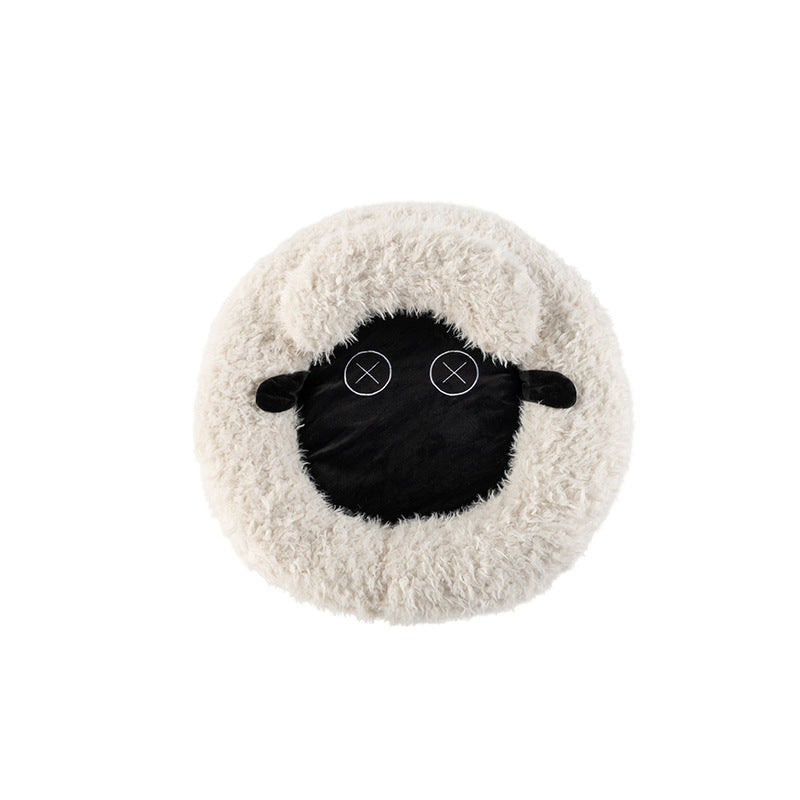 Zeitgenössisches kreatives rundes Lamm-Design Plüsch Anti-Rutsch gepunktetes Stoff-Katzenbett mit Spielzeugball für das Schlafzimmer 
