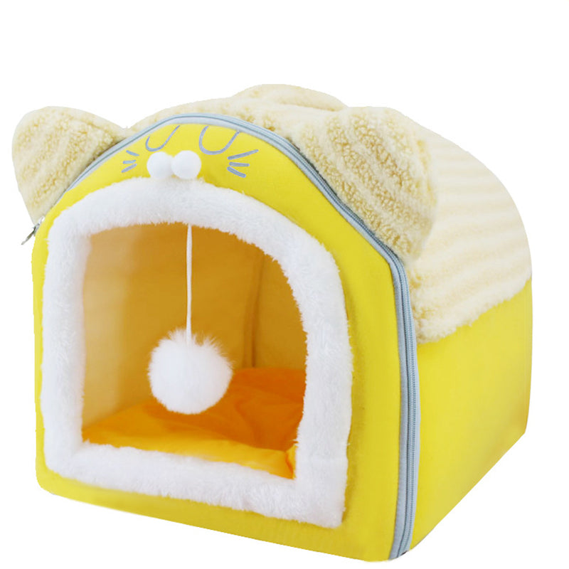 Design contemporain créatif à oreilles de chat incurvées, tissu velours antidérapant à pois, balle jouet pour lit de chat à main pour chambre à coucher 
